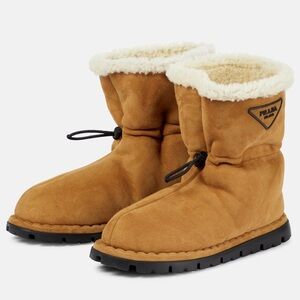 Prada Shearling Suede Drawcord Boots sz 38.5